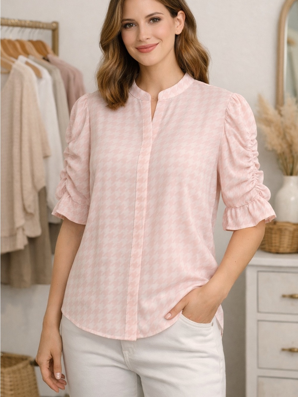Summer Pink and White Blouse